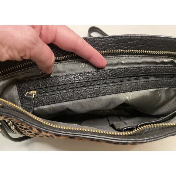 Vince Camuto Black Leather Brown Pony Hair Baily Handbag Clutch Purse NEW NWOT - Picture 7 of 13